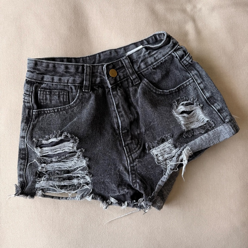 SHEIN Distressed Black Shorts